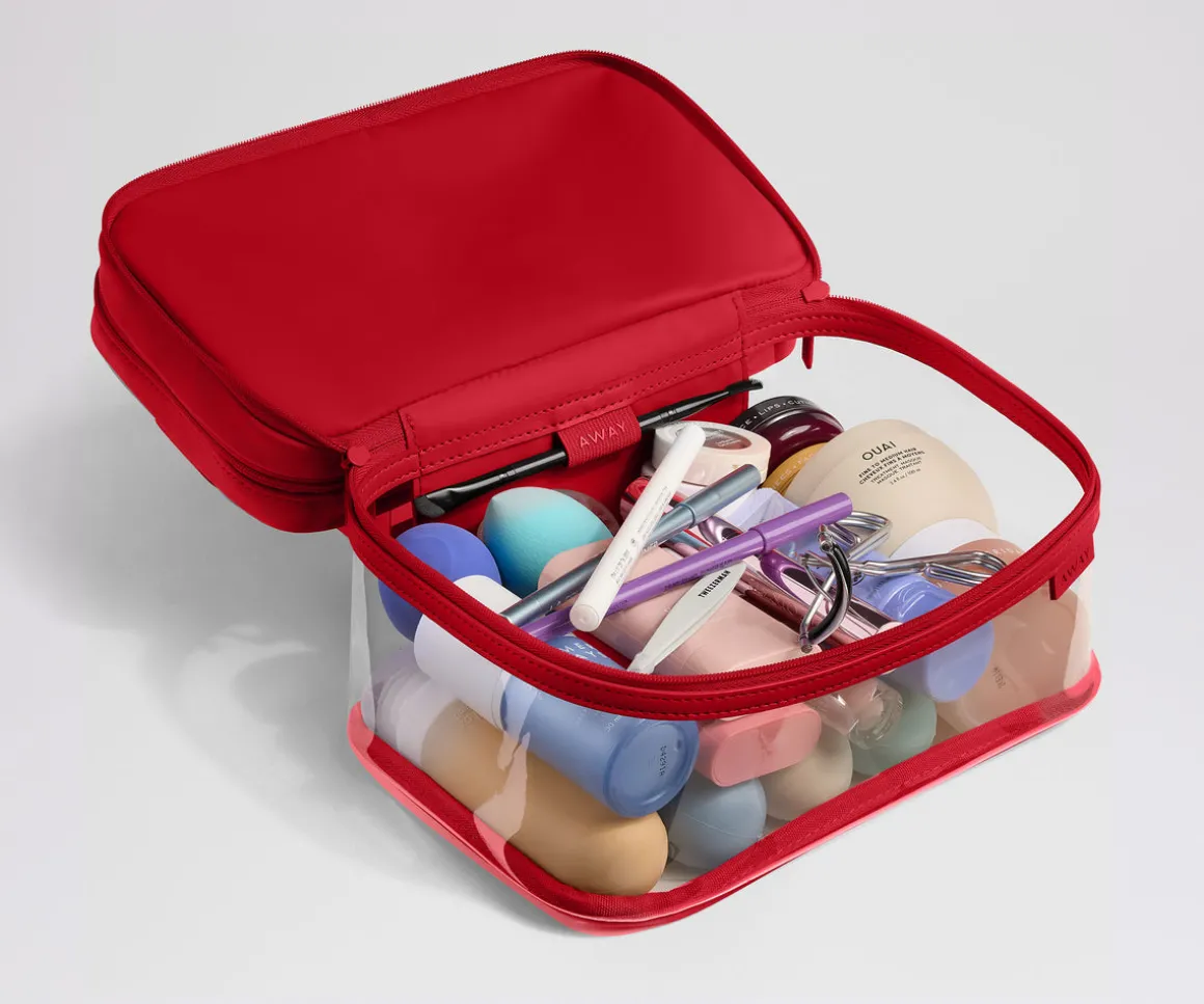 Clear Cosmetic Case in Cherry Red