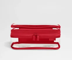 Clear Toiletry Bag in Clear/Cherry Red