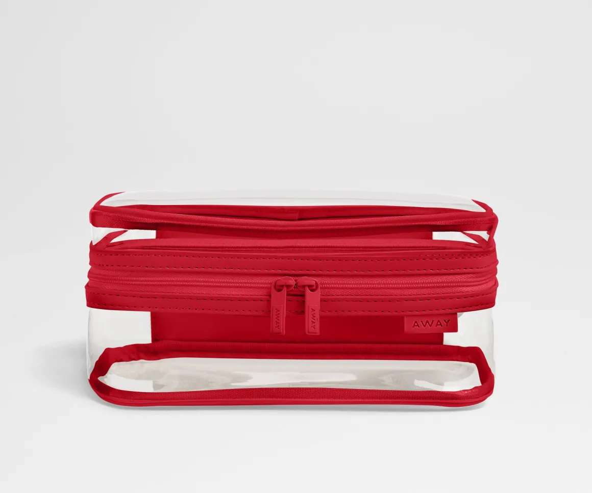 Clear Toiletry Bag in Clear/Cherry Red