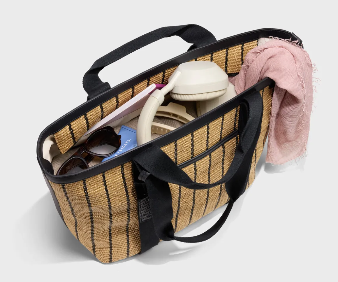 Riviera Straw Tote in Black Seagrass
